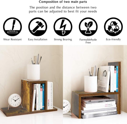 Desktop Organizer Office Storage Rack Adjustable Wood Display Shelf | Birthday Gifts - Toy - Home Decor | - Free Style Rotation Display - True Natural Stand Shelf (White)