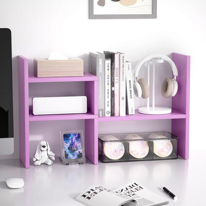 Desktop Organizer Office Storage Rack Adjustable Wood Display Shelf | Birthday Gifts - Toy - Home Decor | - Free Style Rotation Display - True Natural Stand Shelf (White)