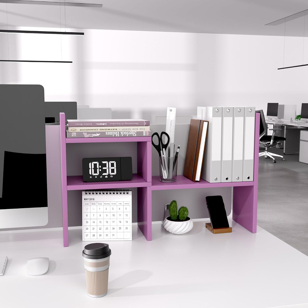 Desktop Organizer Office Storage Rack Adjustable Wood Display Shelf | Birthday Gifts - Toy - Home Decor | - Free Style Rotation Display - True Natural Stand Shelf (White)