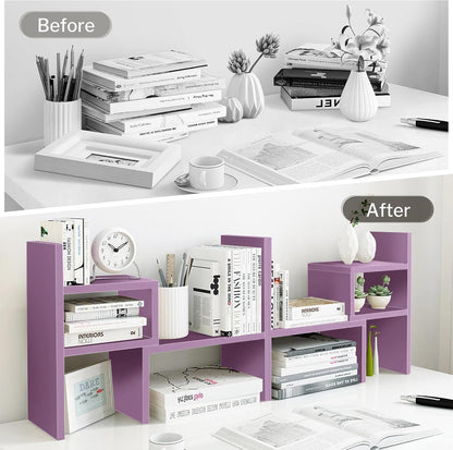 Desktop Organizer Office Storage Rack Adjustable Wood Display Shelf | Birthday Gifts - Toy - Home Decor | - Free Style Rotation Display - True Natural Stand Shelf (White)