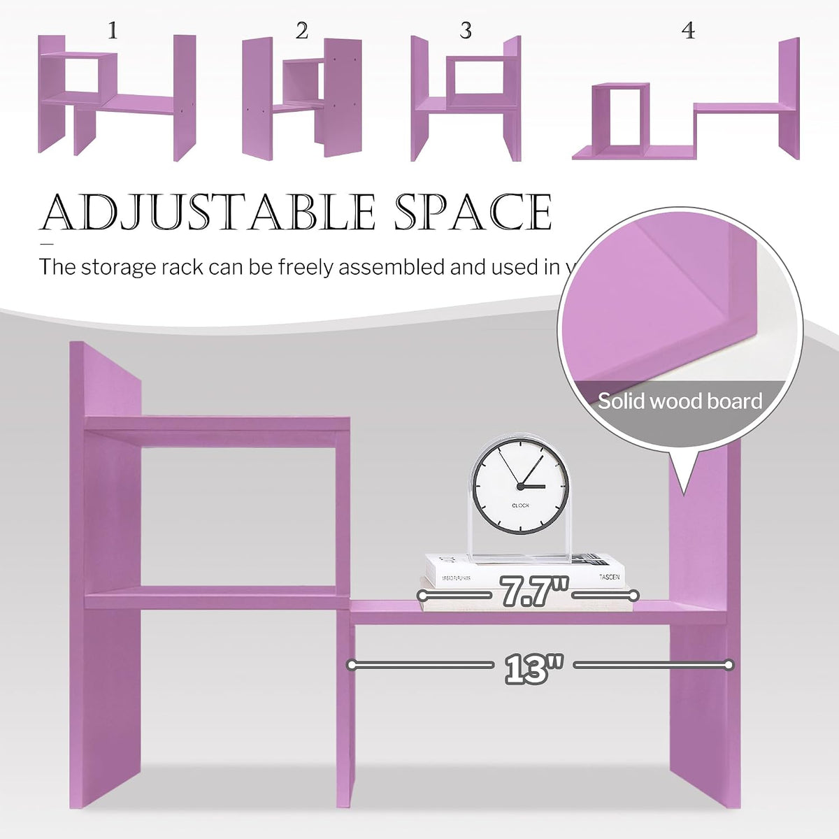 Desktop Organizer Office Storage Rack Adjustable Wood Display Shelf | Birthday Gifts - Toy - Home Decor | - Free Style Rotation Display - True Natural Stand Shelf (White)