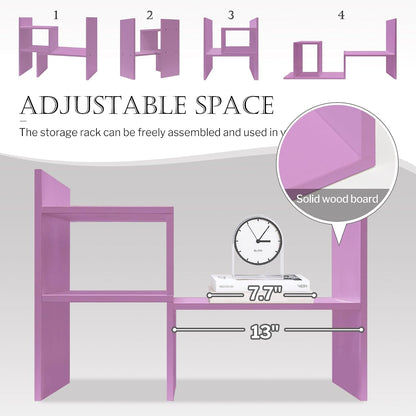 Desktop Organizer Office Storage Rack Adjustable Wood Display Shelf | Birthday Gifts - Toy - Home Decor | - Free Style Rotation Display - True Natural Stand Shelf (White)