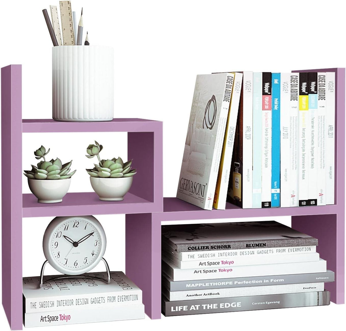 Desktop Organizer Office Storage Rack Adjustable Wood Display Shelf | Birthday Gifts - Toy - Home Decor | - Free Style Rotation Display - True Natural Stand Shelf (White)