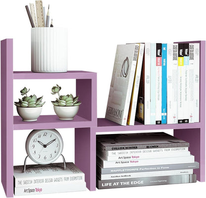 Desktop Organizer Office Storage Rack Adjustable Wood Display Shelf | Birthday Gifts - Toy - Home Decor | - Free Style Rotation Display - True Natural Stand Shelf (White)