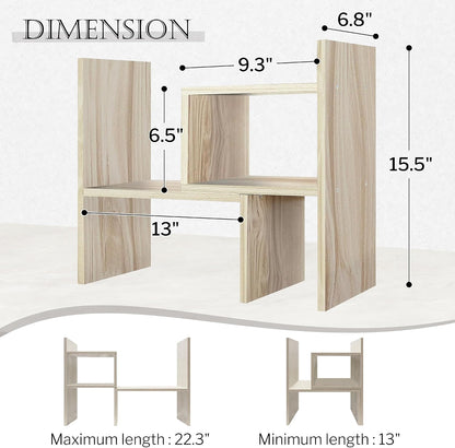 Desktop Organizer Office Storage Rack Adjustable Wood Display Shelf | Birthday Gifts - Toy - Home Decor | - Free Style Rotation Display - True Natural Stand Shelf (White)