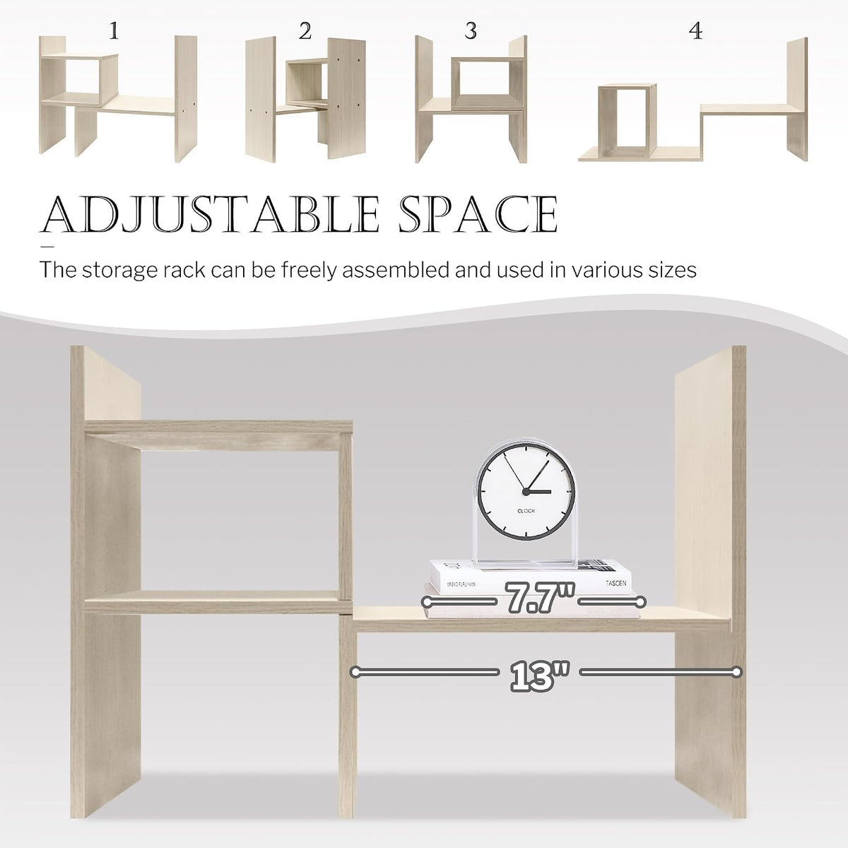 Desktop Organizer Office Storage Rack Adjustable Wood Display Shelf | Birthday Gifts - Toy - Home Decor | - Free Style Rotation Display - True Natural Stand Shelf (White)