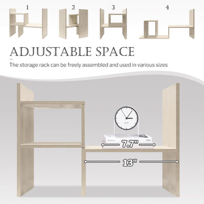 Desktop Organizer Office Storage Rack Adjustable Wood Display Shelf | Birthday Gifts - Toy - Home Decor | - Free Style Rotation Display - True Natural Stand Shelf (White)