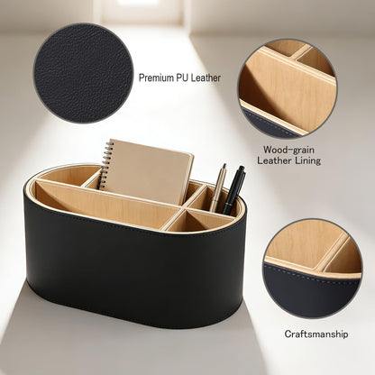 KINGFOM PU Leather Desk Organizer with Multi Compartments, Desktop Caddy Holder for Remote Controls, Pens, Makeup Brushes, Office Accessories (Beige)