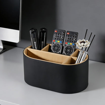 KINGFOM PU Leather Desk Organizer with Multi Compartments, Desktop Caddy Holder for Remote Controls, Pens, Makeup Brushes, Office Accessories (Beige)