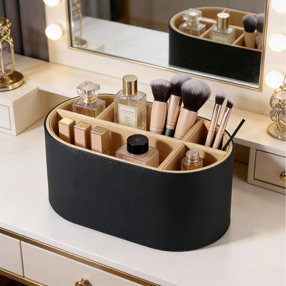KINGFOM PU Leather Desk Organizer with Multi Compartments, Desktop Caddy Holder for Remote Controls, Pens, Makeup Brushes, Office Accessories (Beige)