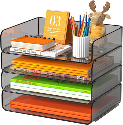 4-Tier Acrylic Paper Tray Organizer Brown Stackable Paper Organizer