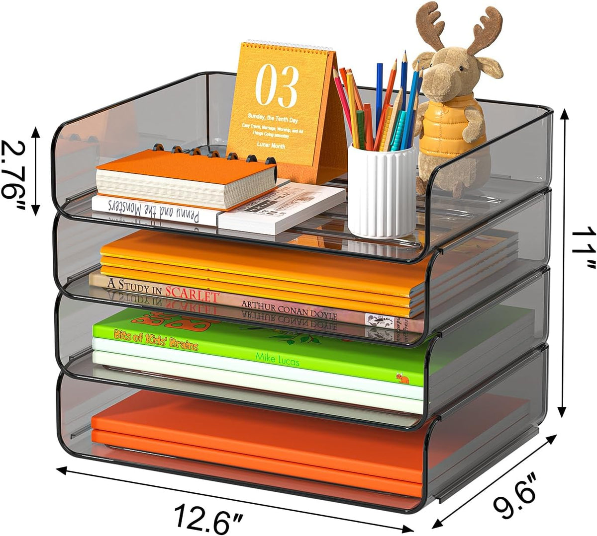 4-Tier Acrylic Paper Tray Organizer Brown Stackable Paper Organizer