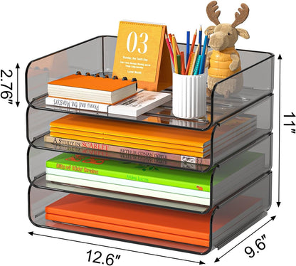 4-Tier Acrylic Paper Tray Organizer Brown Stackable Paper Organizer