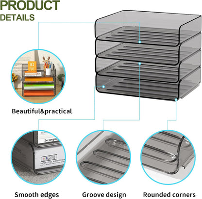 4-Tier Acrylic Paper Tray Organizer Brown Stackable Paper Organizer