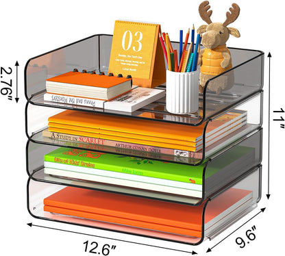 4-Tier Acrylic Paper Tray Organizer Brown Stackable Paper Organizer