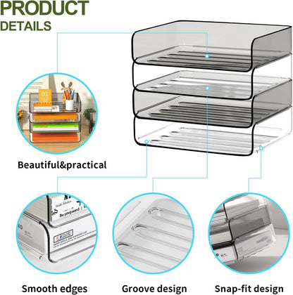 4-Tier Acrylic Paper Tray Organizer Brown Stackable Paper Organizer