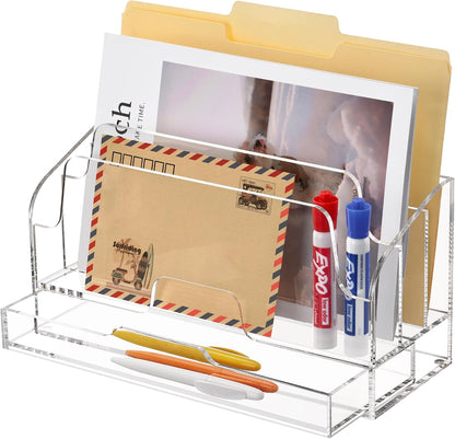 Clear Desk Organizer Holder with Drawers, Acrylic File Mail Sorter