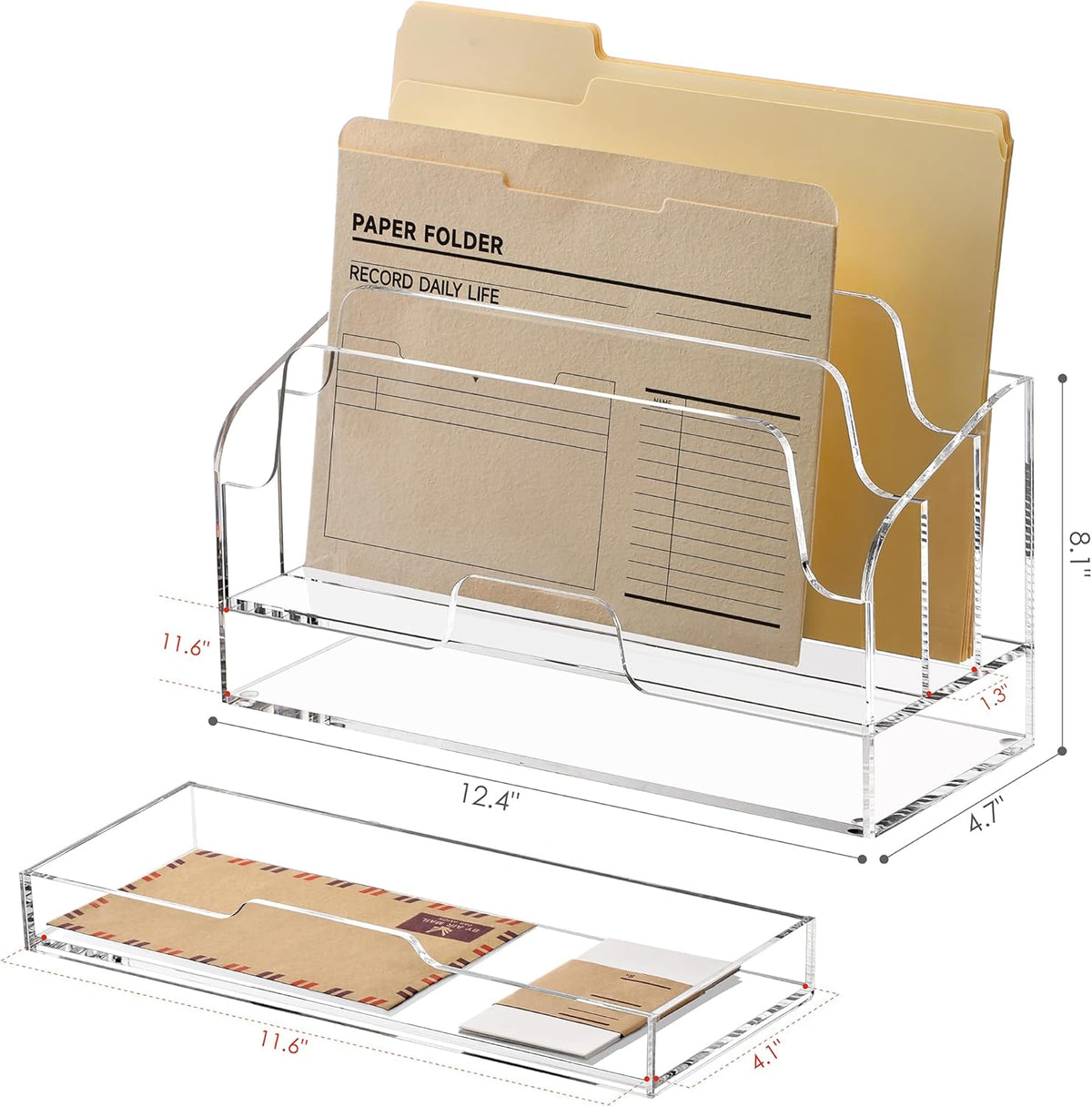 Clear Desk Organizer Holder with Drawers, Acrylic File Mail Sorter