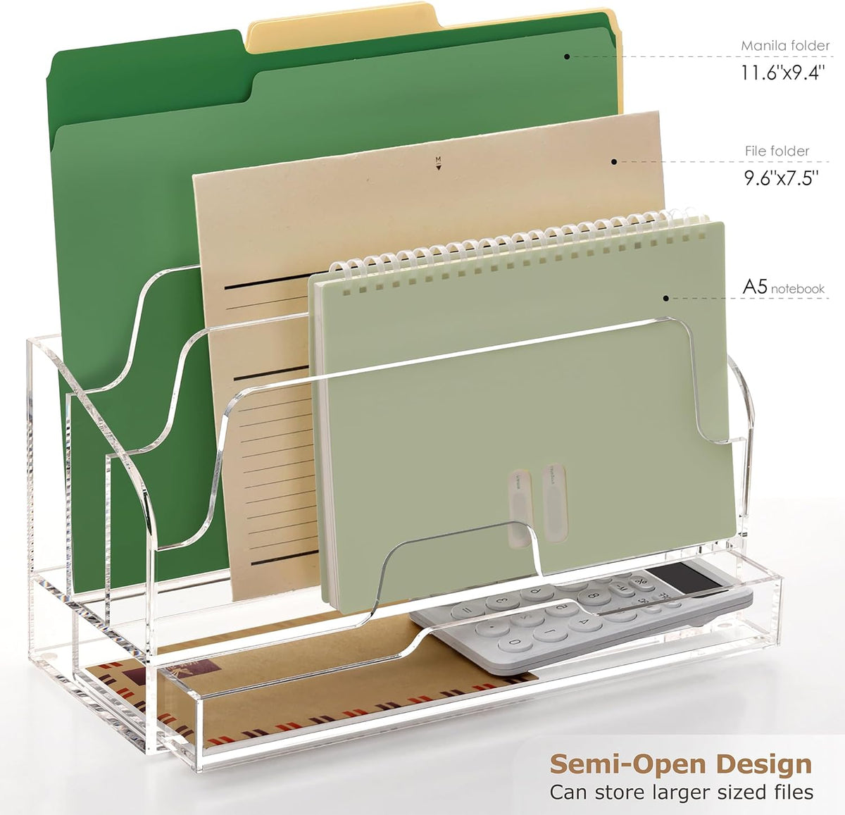 Clear Desk Organizer Holder with Drawers, Acrylic File Mail Sorter