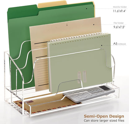 Clear Desk Organizer Holder with Drawers, Acrylic File Mail Sorter