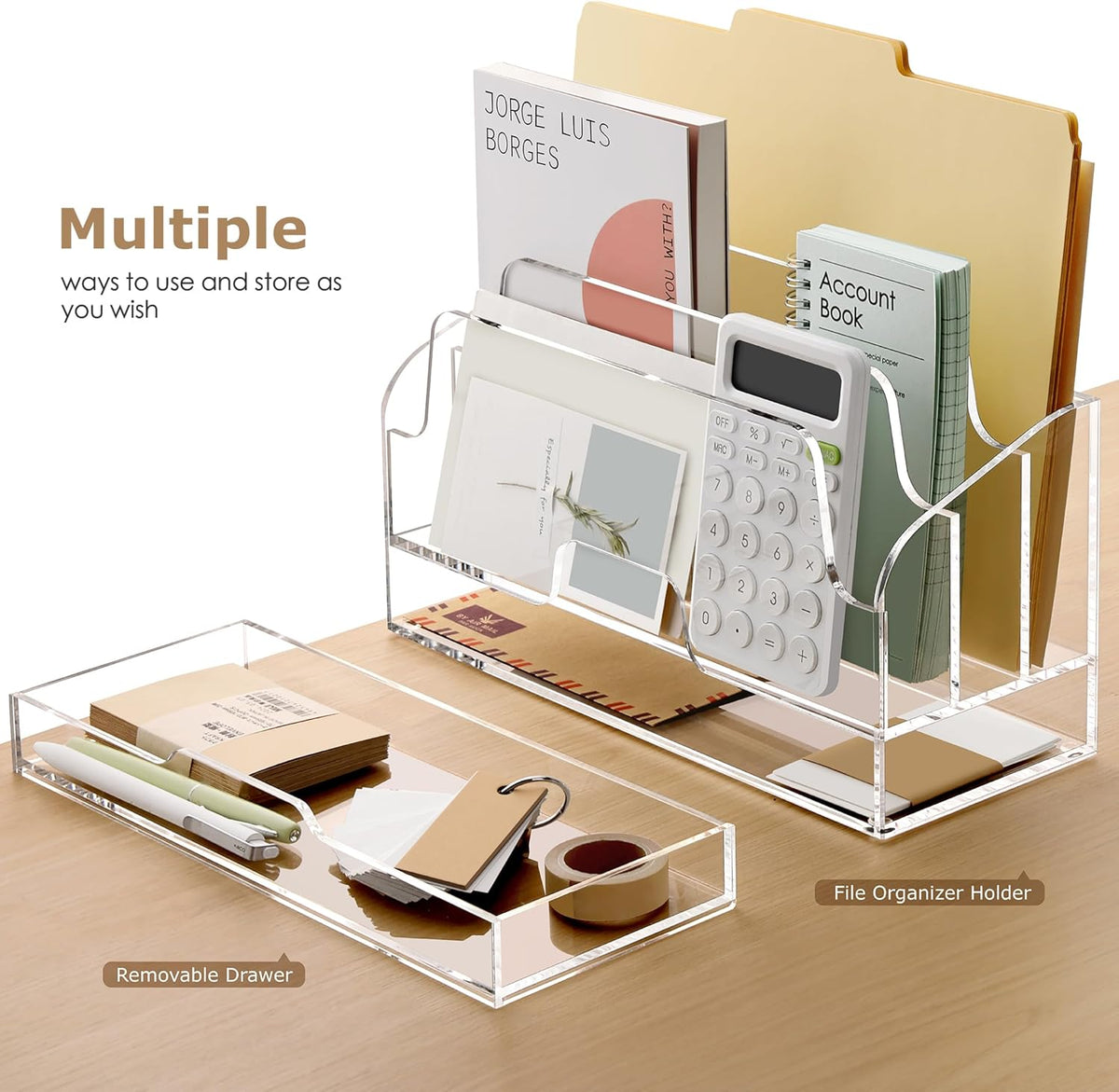 Clear Desk Organizer Holder with Drawers, Acrylic File Mail Sorter