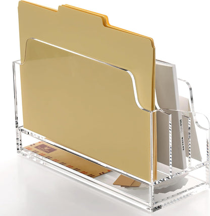 Clear Desk Organizer Holder with Drawers, Acrylic File Mail Sorter