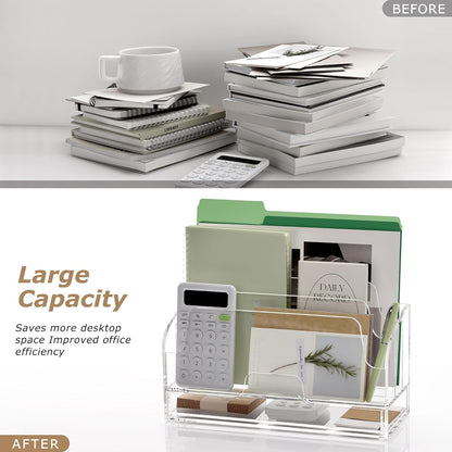 Clear Desk Organizer Holder with Drawers, Acrylic File Mail Sorter