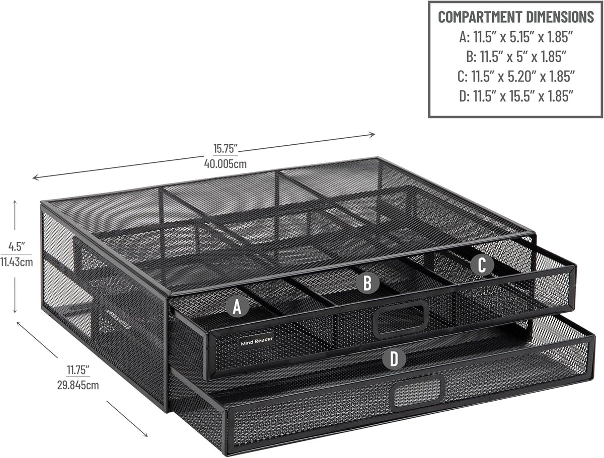 Monitor Stand, Ventilated Laptop Riser, Storage Drawer, Office, Metal Mesh, Black