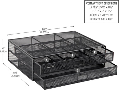 Monitor Stand, Ventilated Laptop Riser, Storage Drawer, Office, Metal Mesh, Black