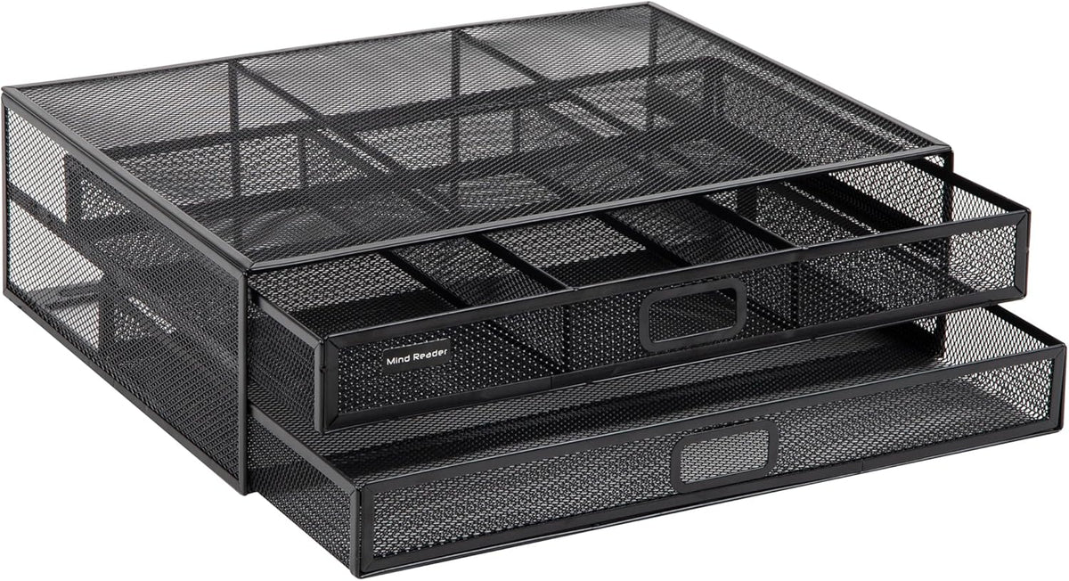 Monitor Stand, Ventilated Laptop Riser, Storage Drawer, Office, Metal Mesh, Black