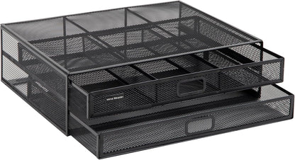 Monitor Stand, Ventilated Laptop Riser, Storage Drawer, Office, Metal Mesh, Black