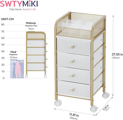 SWTYMIKI Rolling Makeup Organizer Cart - Under Desk Vanity Makeup Storage with 3 Non-woven Drawers, Nail Cart Organizer Cosmetic Display Cases Cabinet for Skin Care Perfume Nail Polish Brush Hair Tool