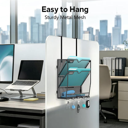 5-Tier Wall File Organizer and Mail Organizer with 5 Hooks, Black