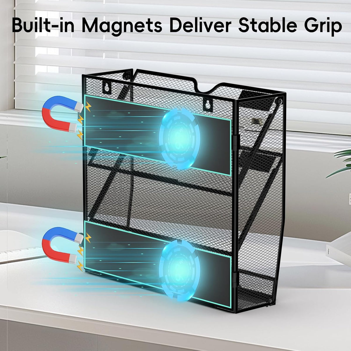 5-Tier Wall File Organizer and Mail Organizer with 5 Hooks, Black