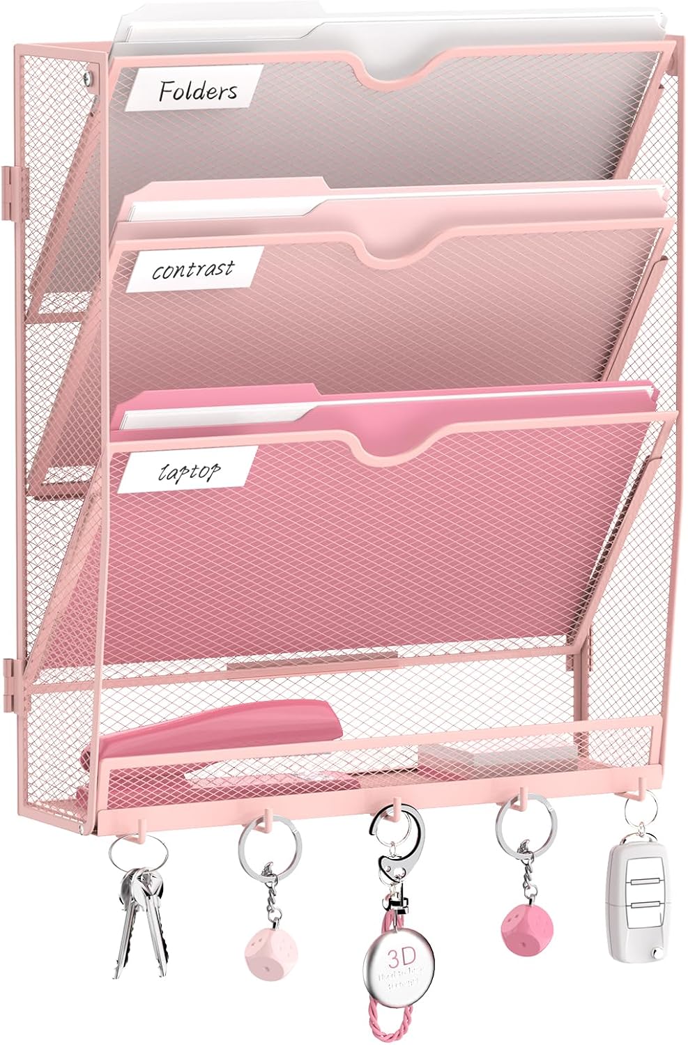 5-Tier Wall File Organizer and Mail Organizer with 5 Hooks, Black