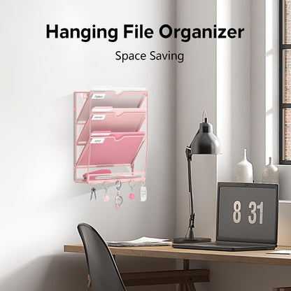 5-Tier Wall File Organizer and Mail Organizer with 5 Hooks, Black