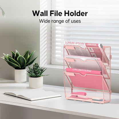 5-Tier Wall File Organizer and Mail Organizer with 5 Hooks, Black