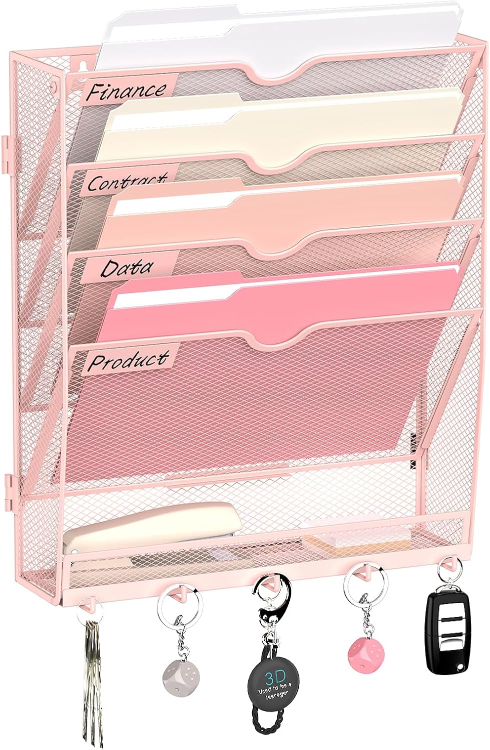 5-Tier Wall File Organizer and Mail Organizer with 5 Hooks, Black