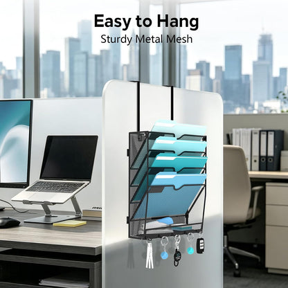 5-Tier Wall File Organizer and Mail Organizer with 5 Hooks, Black