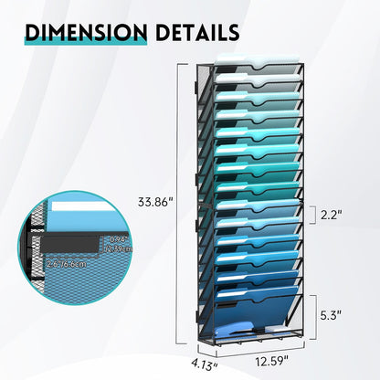 5-Tier Wall File Organizer and Mail Organizer with 5 Hooks, Black