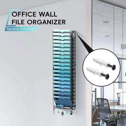 5-Tier Wall File Organizer and Mail Organizer with 5 Hooks, Black