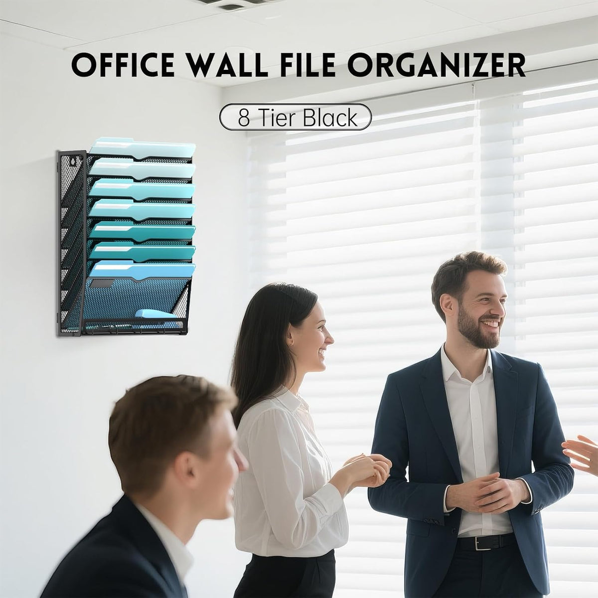 5-Tier Wall File Organizer and Mail Organizer with 5 Hooks, Black