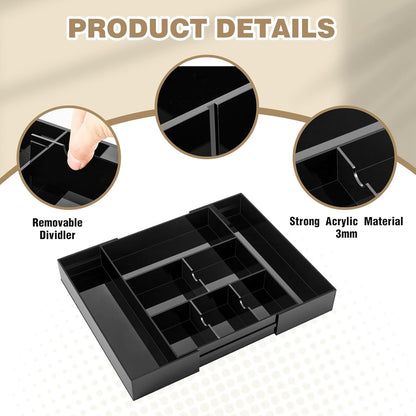 Black Acrylic Drawer Organizer Expandable,8 Compartments,Large