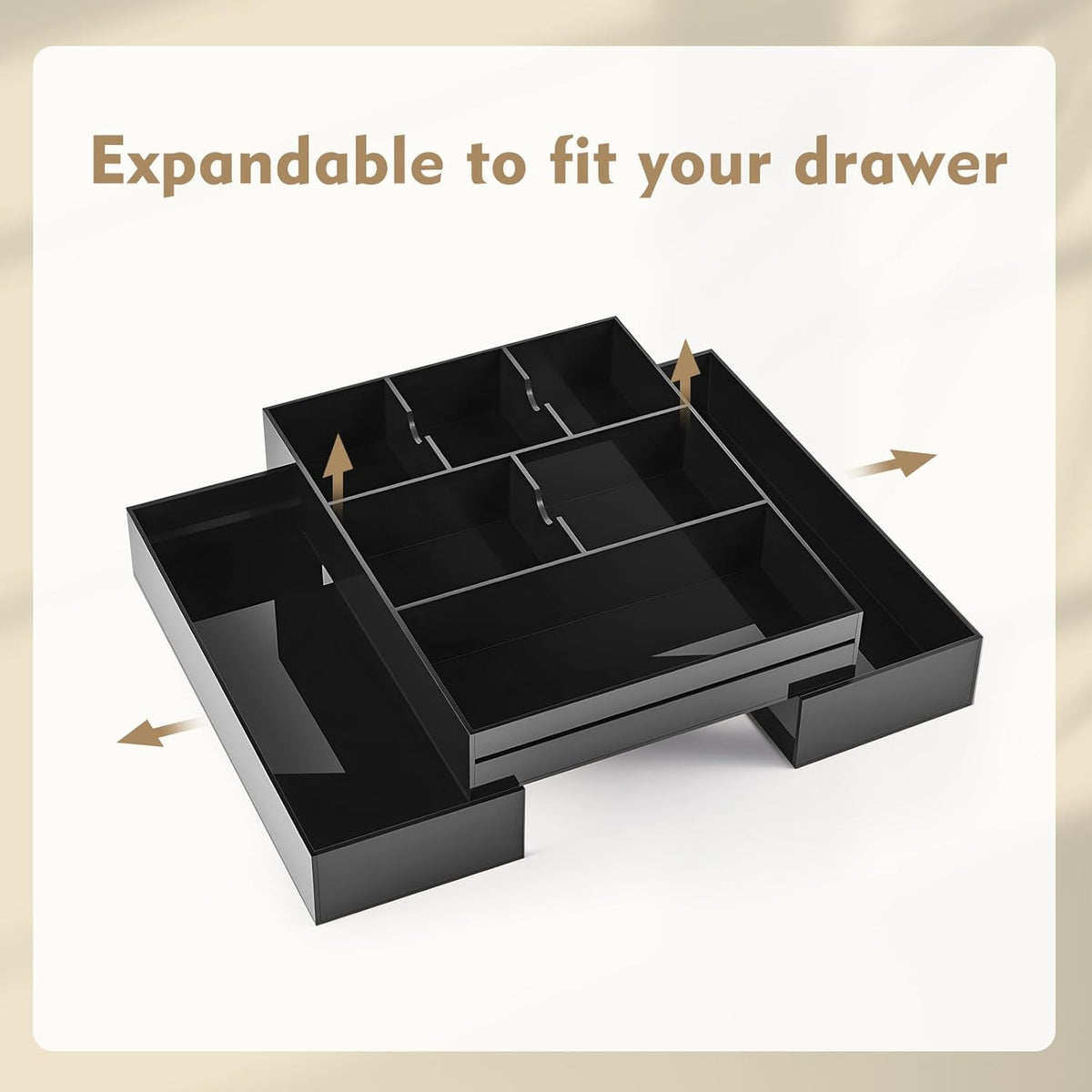 Black Acrylic Drawer Organizer Expandable,8 Compartments,Large