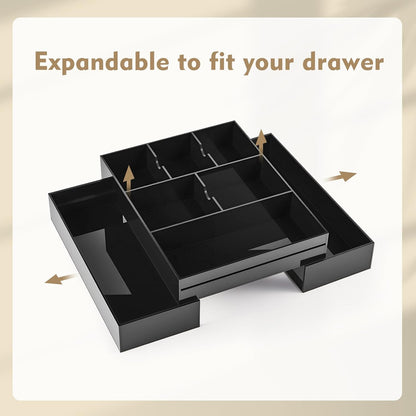 Black Acrylic Drawer Organizer Expandable,8 Compartments,Large