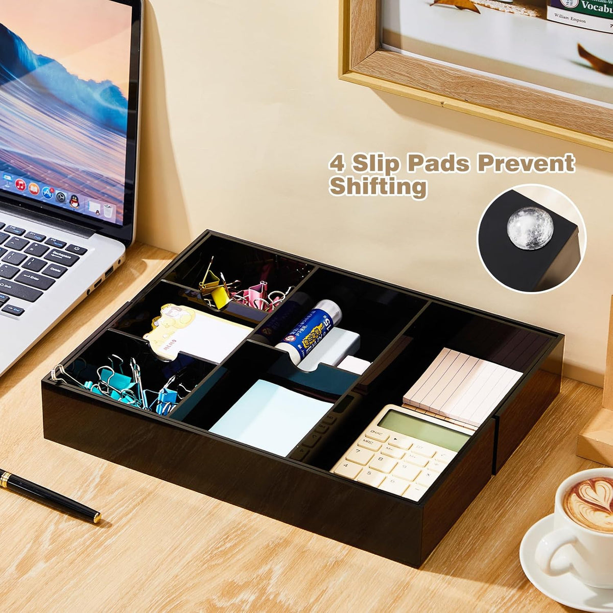 Black Acrylic Drawer Organizer Expandable,8 Compartments,Large