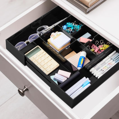 Black Acrylic Drawer Organizer Expandable,8 Compartments,Large