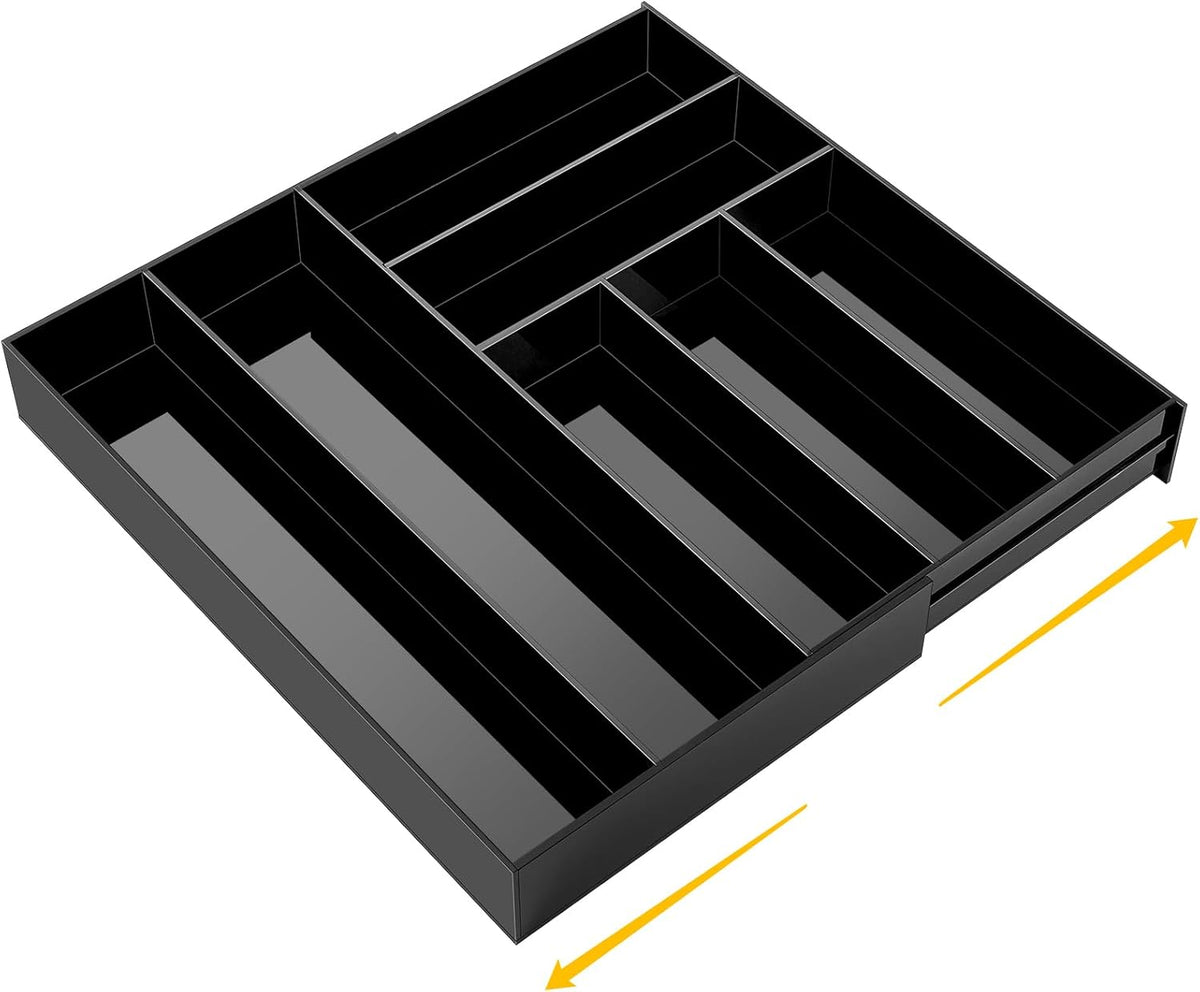 Black Acrylic Drawer Organizer Expandable,8 Compartments,Large