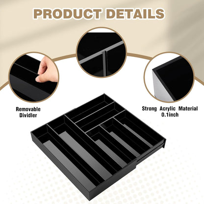 Black Acrylic Drawer Organizer Expandable,8 Compartments,Large