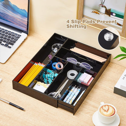 Black Acrylic Drawer Organizer Expandable,8 Compartments,Large